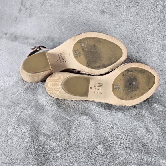 Eileen Fisher Rory Woven Leather Sandal Beige Bone Women's Size 11 - Picture 7 of 9